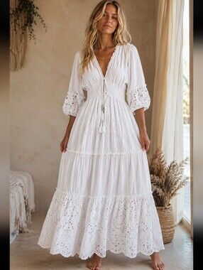 Z&L BOHEMIAN EYELET  MAXI DRESS - *Measurements In Pictures*